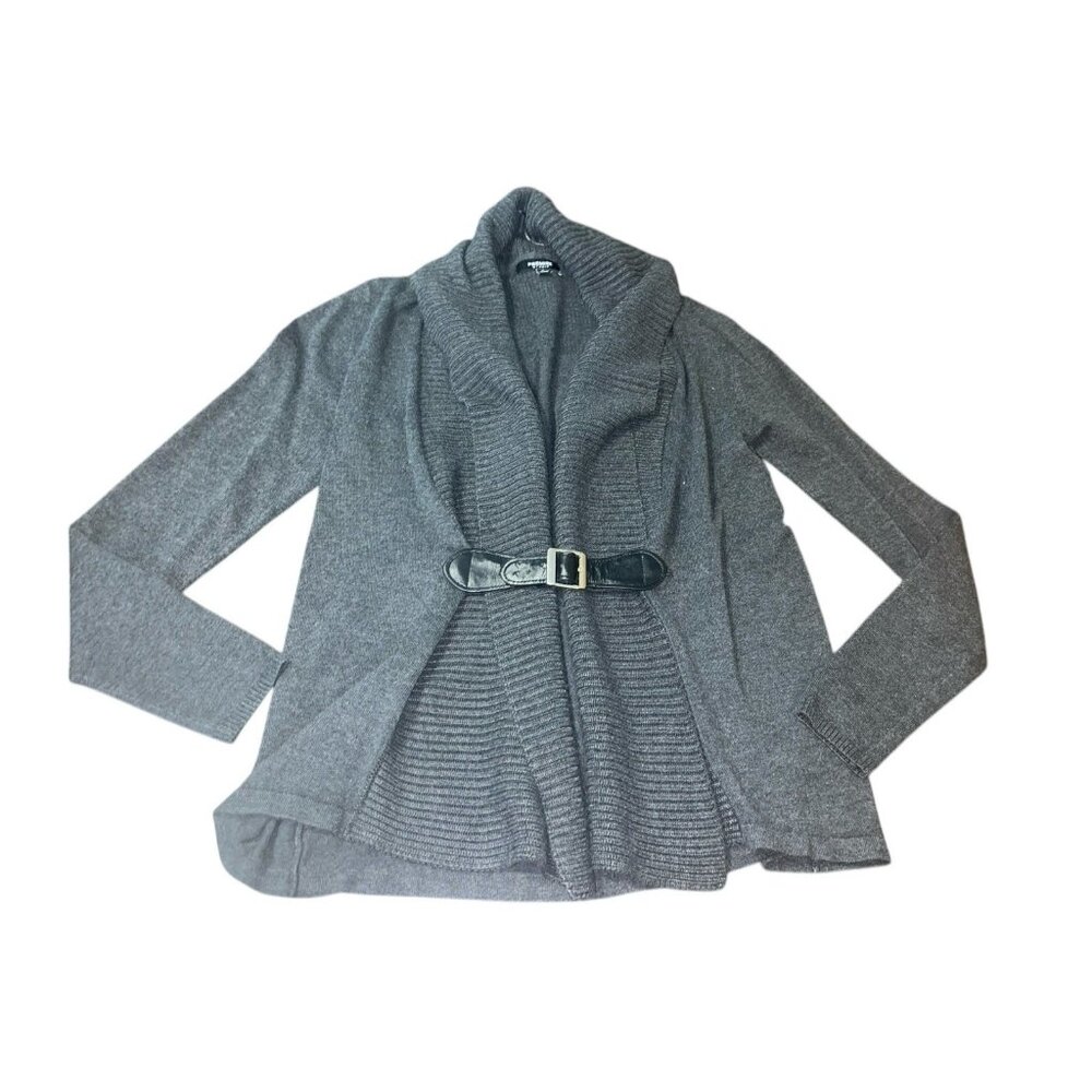 PREMISE STUDIO Women's Size Small Heather Gray Open Cardigan with Built In Belt